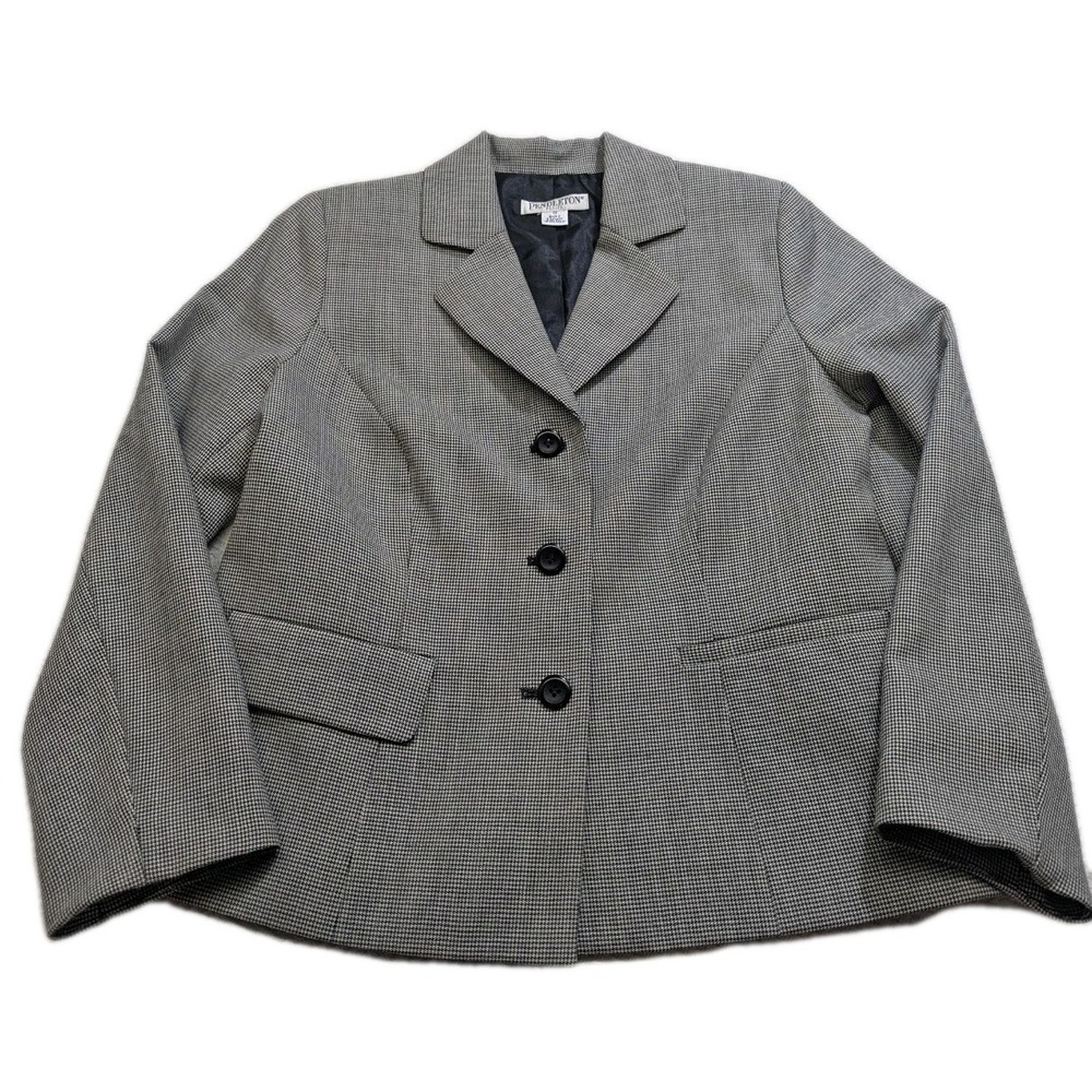 Pendleton 10P 100% Virgin Wool Blazer Black White Check Petite Jacket